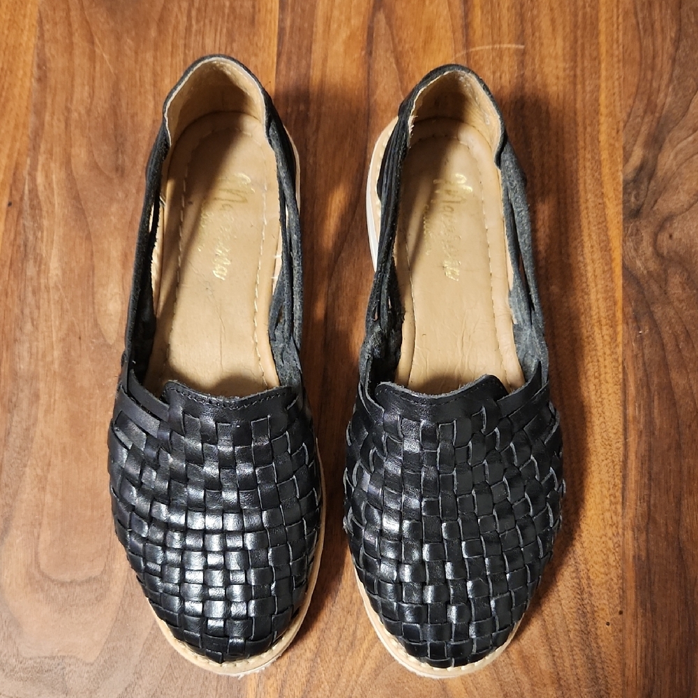 Black Huarache Style Flats with Rounded Toe